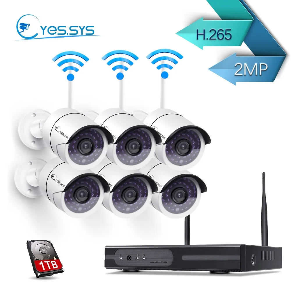 Глаза. sys H.265 Беспроводной 8CH 1080 P NVR Камера видеонаблюдения с WiFi Системы 6 шт. 2MP
