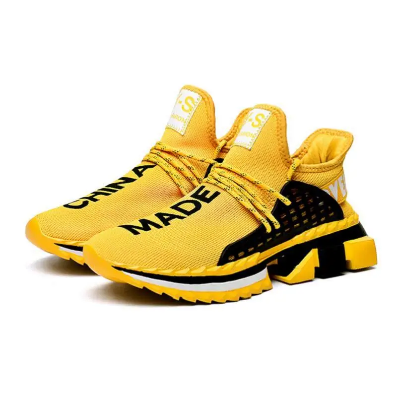 Romмедаль/мужские кроссовки; Новинка; модные износостойкие плетеные мужские повседневные туфли на плоской подошве; обувь на шнуровке с буквенным принтом в китайском стиле; - Цвет: Цвет: желтый