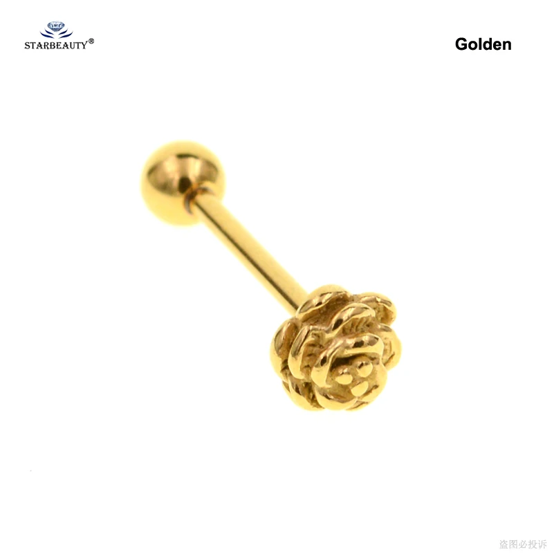 Golden Starbeauty 1 шт. черная Роза язык кольцо-пирсинг в язык нержавеющая сталь Спираль пирсинг Ланге пирсинг Tongpiercing Украшения для тела - Окраска металла: Golden