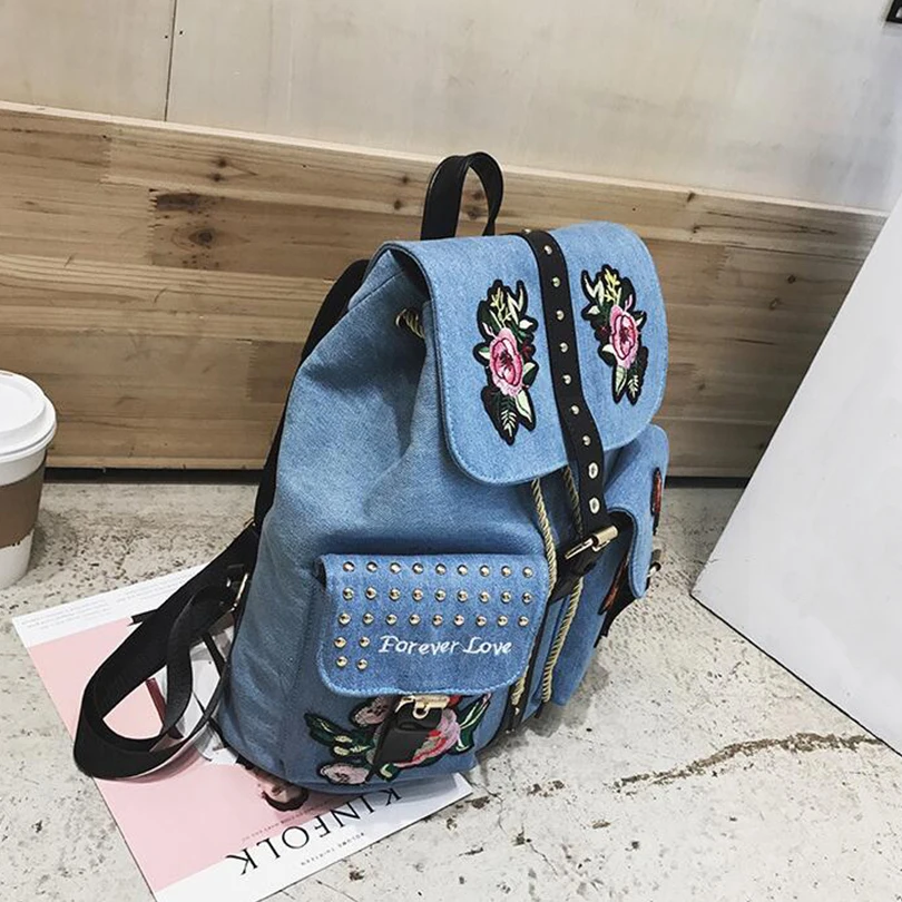 

TIZZYDE 2017 Embroidery Flower Woman Rivet Backpack Female School Bags National High Quality Travel For Adolescent Girls ZZL45
