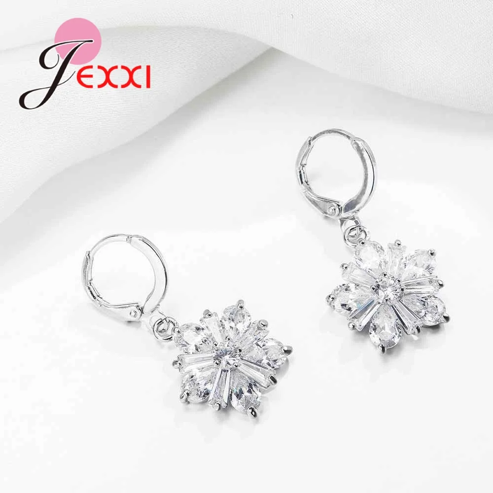 

Flower Necklaces Earring Set For Anniversary Gifts Fashion Cubic Zircon 925 Sterling Silver Wedding Engagement Jewelry