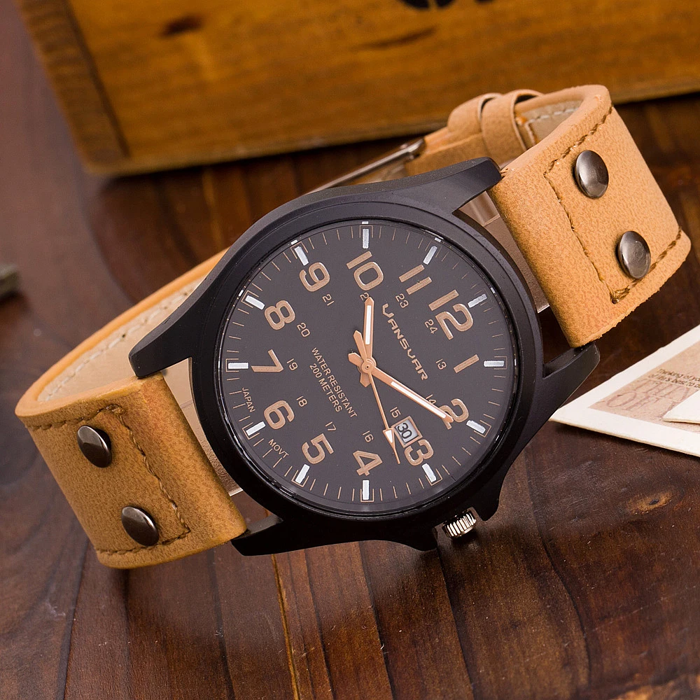

New Clock Sport Men Watches Casual Leather Military Quartz Wrist Watch for Men Boy Relogio Masculino