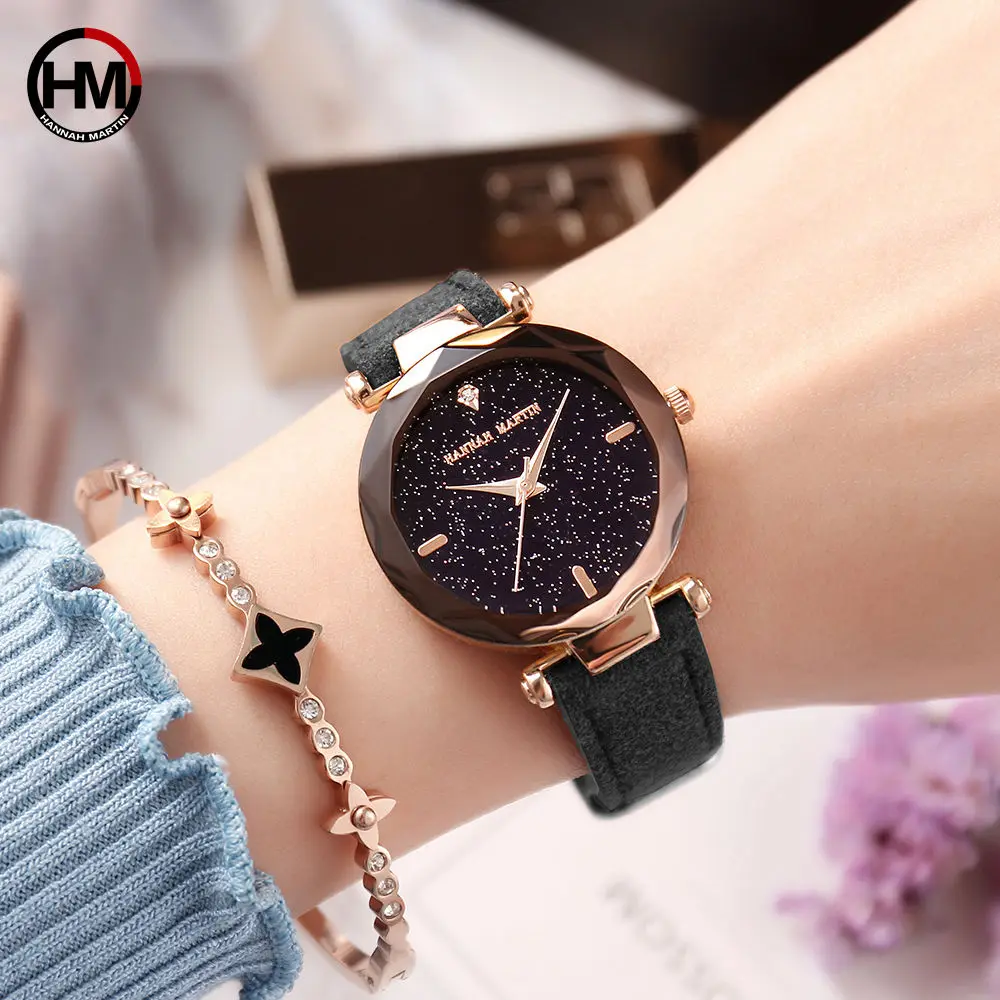 2018 модные женские часы со звездным циферблатом роскошные золотые кожаные