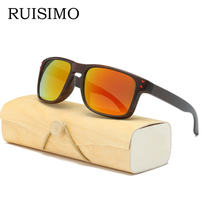 

wood Sunglasses retro de sol Sunglasses for women Square Women men brand Designer Glasses mirror colorful with case