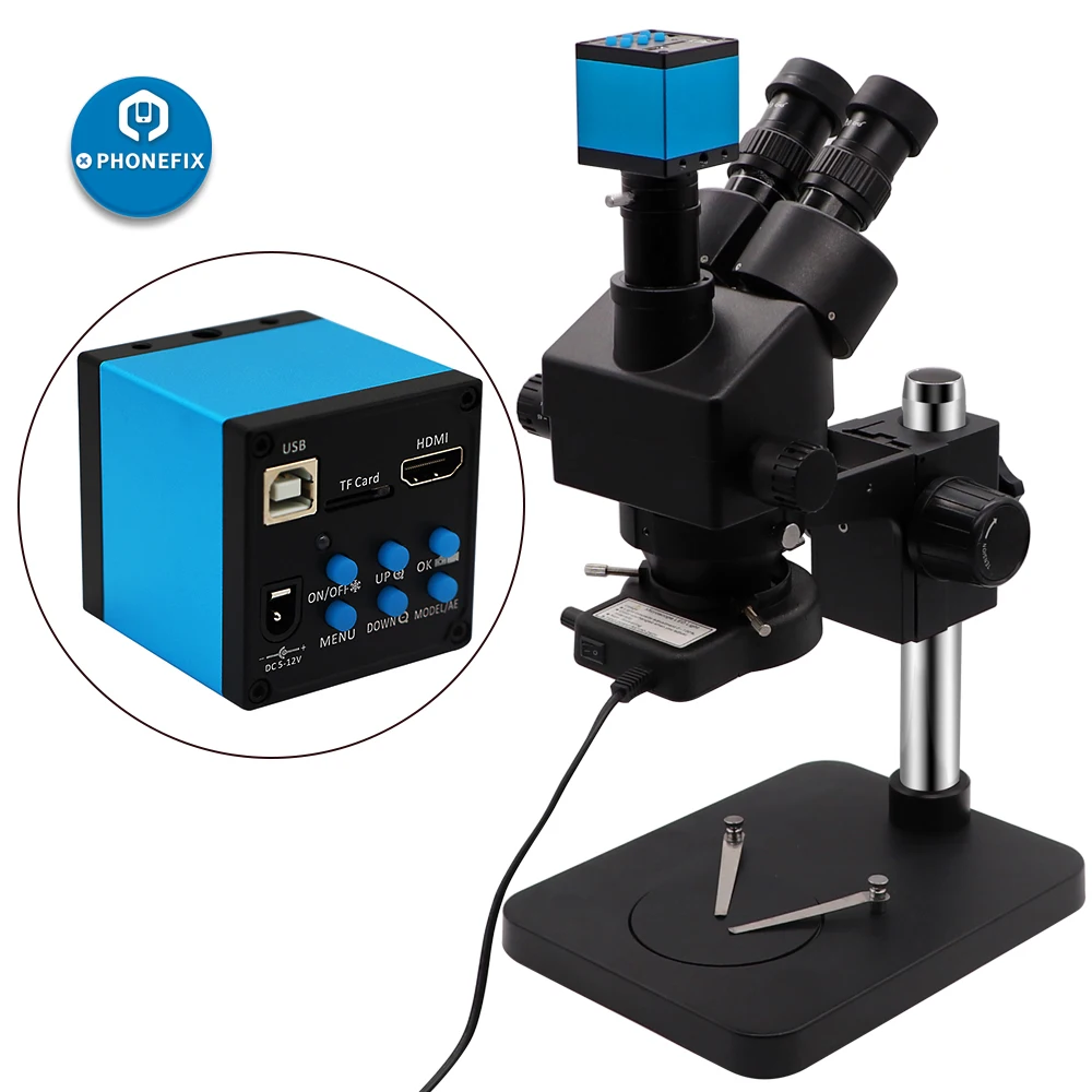 3.5X-90X Simul-focal Zoom Trinocular Stereo Microscope with 14MP 16MP 21MP HDMI Camera Black Microscope Phone Soldering Repair