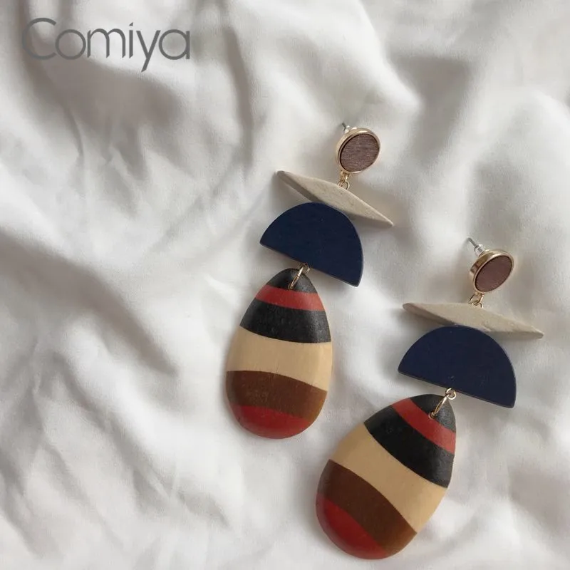 Comiya Personality Earrings Wood Decoration Water Drop Long Dangle Earring Zinc Alloy Bijuteria Feminina Statement Accessories | Украшения