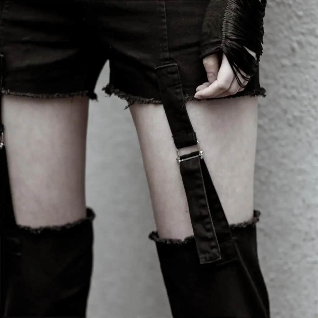Women Hollow Out Black Pencil Pants Gothic Punk Skinny High Waist Long Pants Streetwear Fahion Female Buckle Cargo Cool Trousers