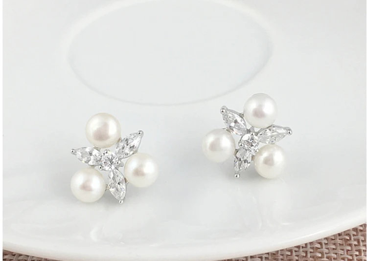 Earrings MeiBaPJ Настоящее серебро 925 проба цветок набор украшений для женщин пресноводный белый жемчуг ожерелье серьги прекрасные вечерние ювелирные изделия - Цвет камня: Earrings