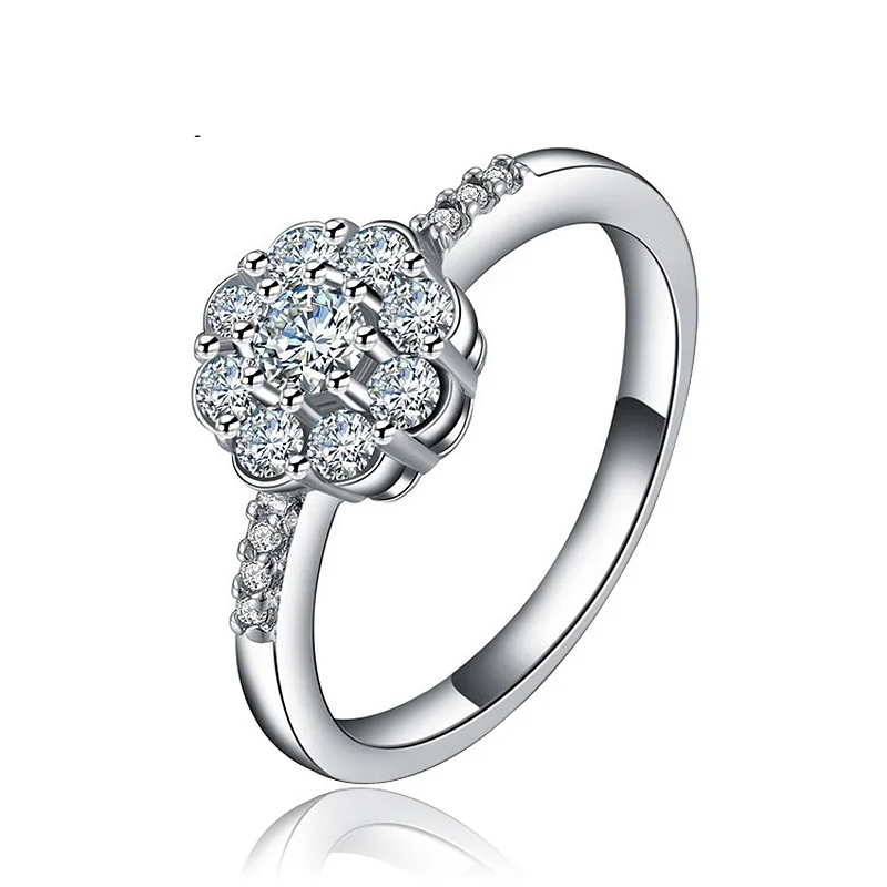 Amoreva 2017 Fashion CZ Flower Sterling Silver Wedding Rings Elegance Round Shape Finger Jewelry For Women Fine | Украшения и