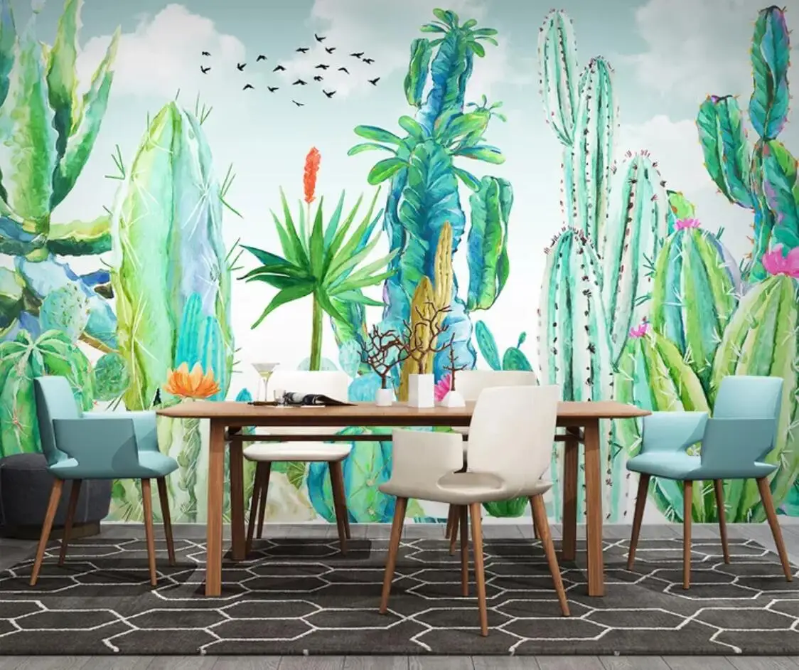 

Tropical Cactus Flower Wallpaper Mural 3d Photo Wallpapers Wall Murals Luxury Canvas Waterproof Cacti Floral Contact Paper Rolls