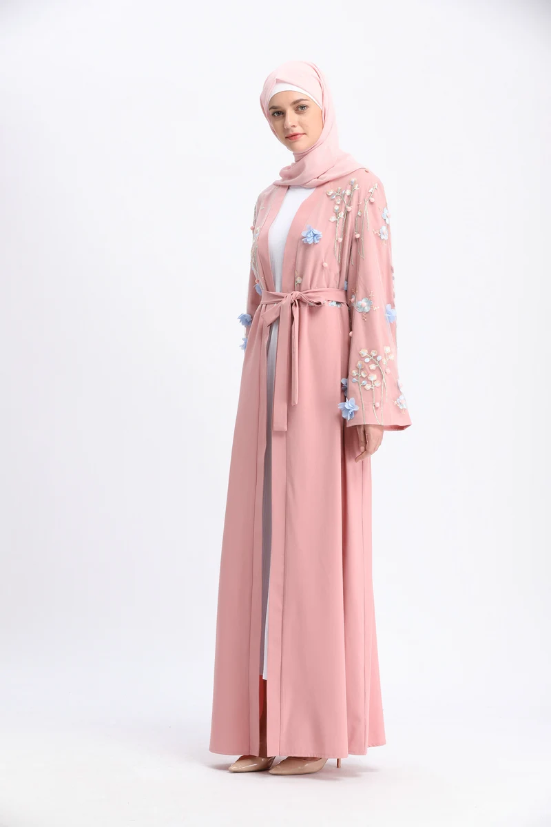 Мусульманская вышивка abaya 3D Цветочный Макси платье кардиган длинные халаты Туника кимоно Рамадан Турция Исламская одежда поклонение службы