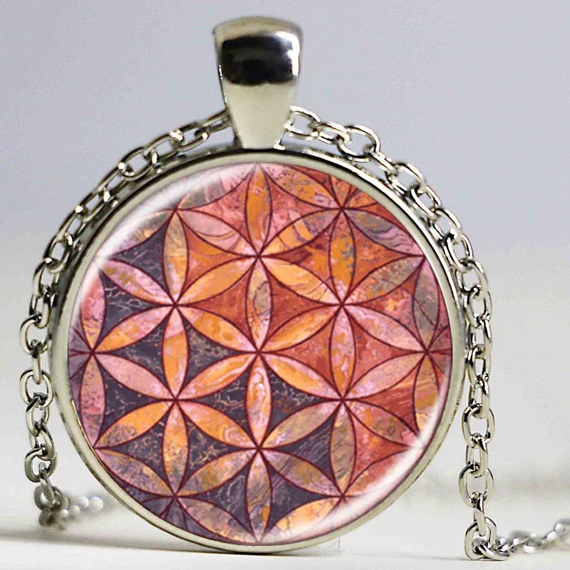 Fashion cabochon bronze glass pendant multicolor flower of life yoga necklace mandala choker neckless Zen jewelry | Украшения и