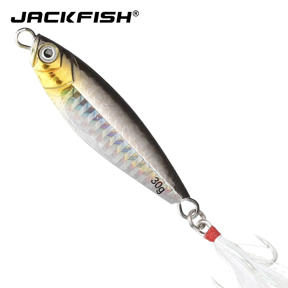 

JACKFISH Metal Spinner Jig Hard Bait 10g/20g/30g Saltwater Jigging lead Fishing Lure Laser Body Sinking Bait Carp Fishing Tackle