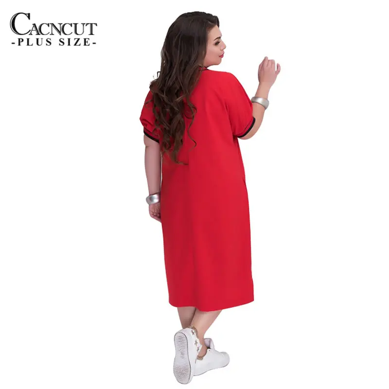 Прямые женские платья CACNCUT 5XL 6XL 2020 размера плюс с молнией и круглым вырезом летнее
