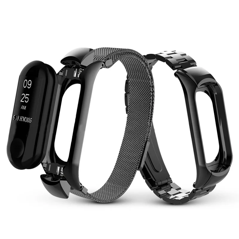 Браслет из нержавеющей стали Mi Band 3 ремешок натуральной кожи для Xiaomi Band3 наручный
