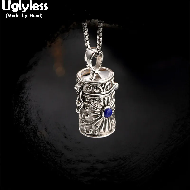

Uglyless Real 925 Sterling Silver Handmade Openable Gaudencio box Pendant without Chain Cylinder Tibetan Fine Jewelry Ethnic