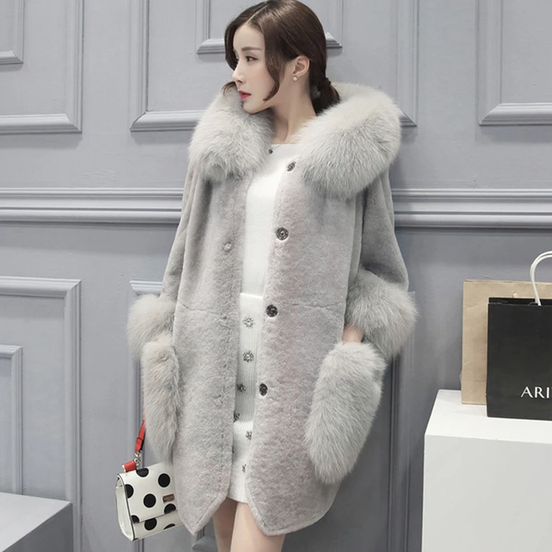 ZNCJ 2017 new winter dress Korean hooded wool coat thick woolen lamb imitation fur |