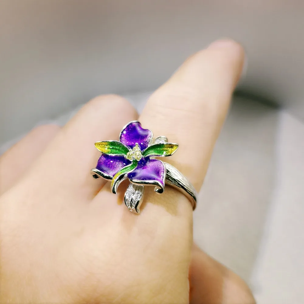 Красный цветок Bling Циркон Камень растение кольца для женщин милые Свадебные обручальные модные украшения для вечеринок