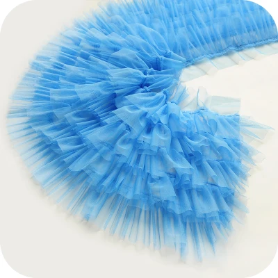 blue 1 ярд, хорошее качество, мягкие оборки, шифон, кружевная отделка для детского платья, сетка, кружево, сделай сам, кукольная юбка, кружевная ткань, Пришивные аксессуары для одежды - Цвет: blue