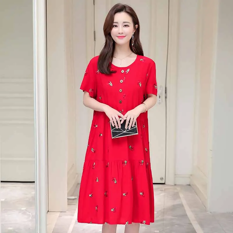 color 1 Новые женские летние платья из хлопка с вышивкой винтажное платье vestidos femme повседневное ТРАПЕЦИЕВИДНОЕ ПЛАТЬЕ С Коротким Рукавом размера плюс - Цвет: color 1
