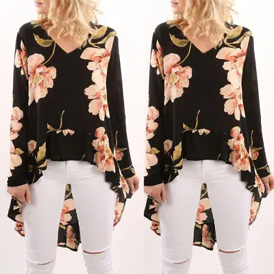 Новинка 2017 осенне Летняя женская блузка с цветочным принтом и длинным рукавом