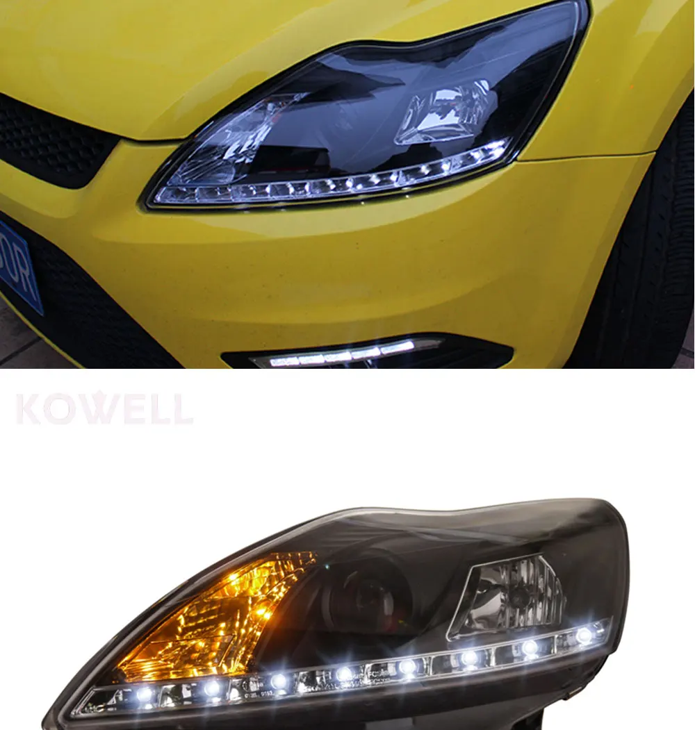 KOWELL автомобильный Стайлинг для Ford Focus фары 2009-2013 Focus 2 светодиодный фары DRL Биксеноновые линзы Высокий Низкий Луч парковочная противотуманная фара