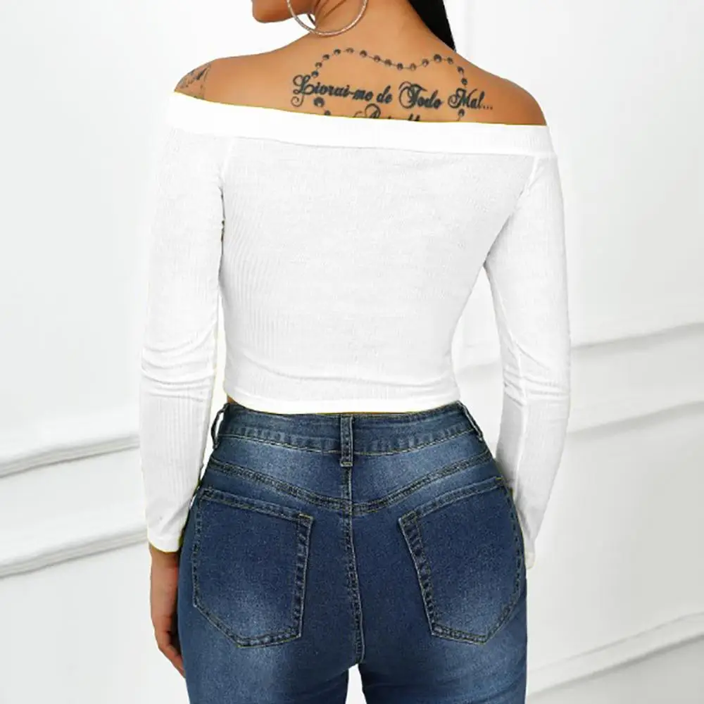 Женская одежда без бретелек плечо вязаный с открытыми плечами Топ пуловер