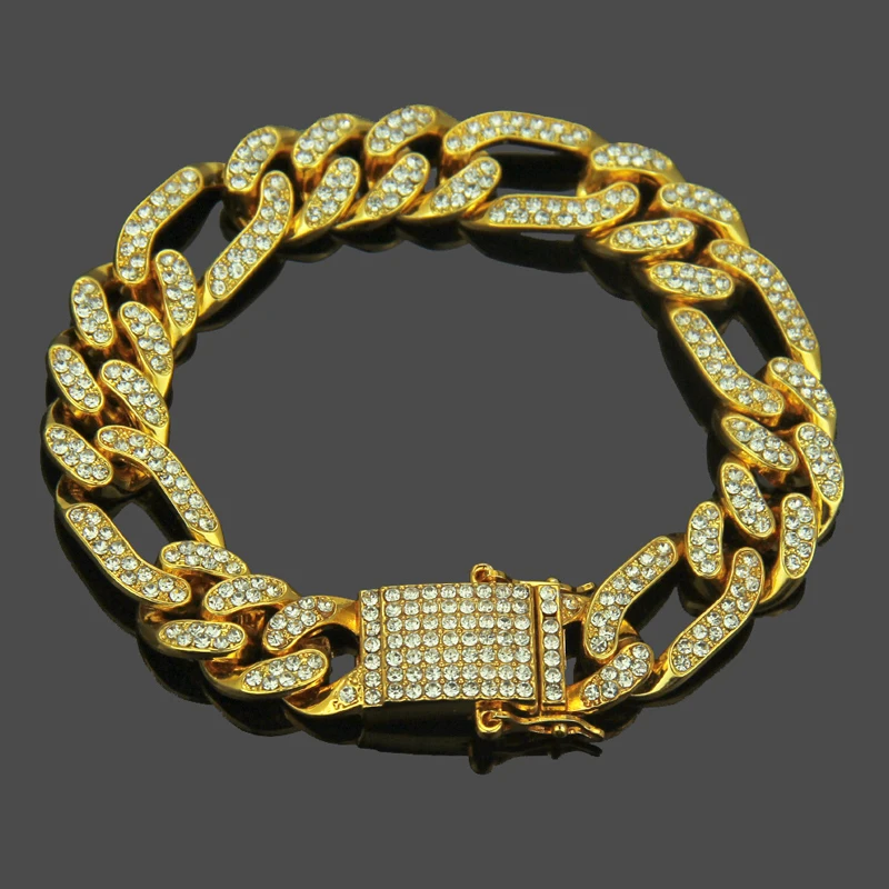 Хип побрякушка цепь Iced Out Полный AAA мужской браслет стразы циркон проложили золотые серебряные браслеты для мужчин хип-хоп ювелирные изделия