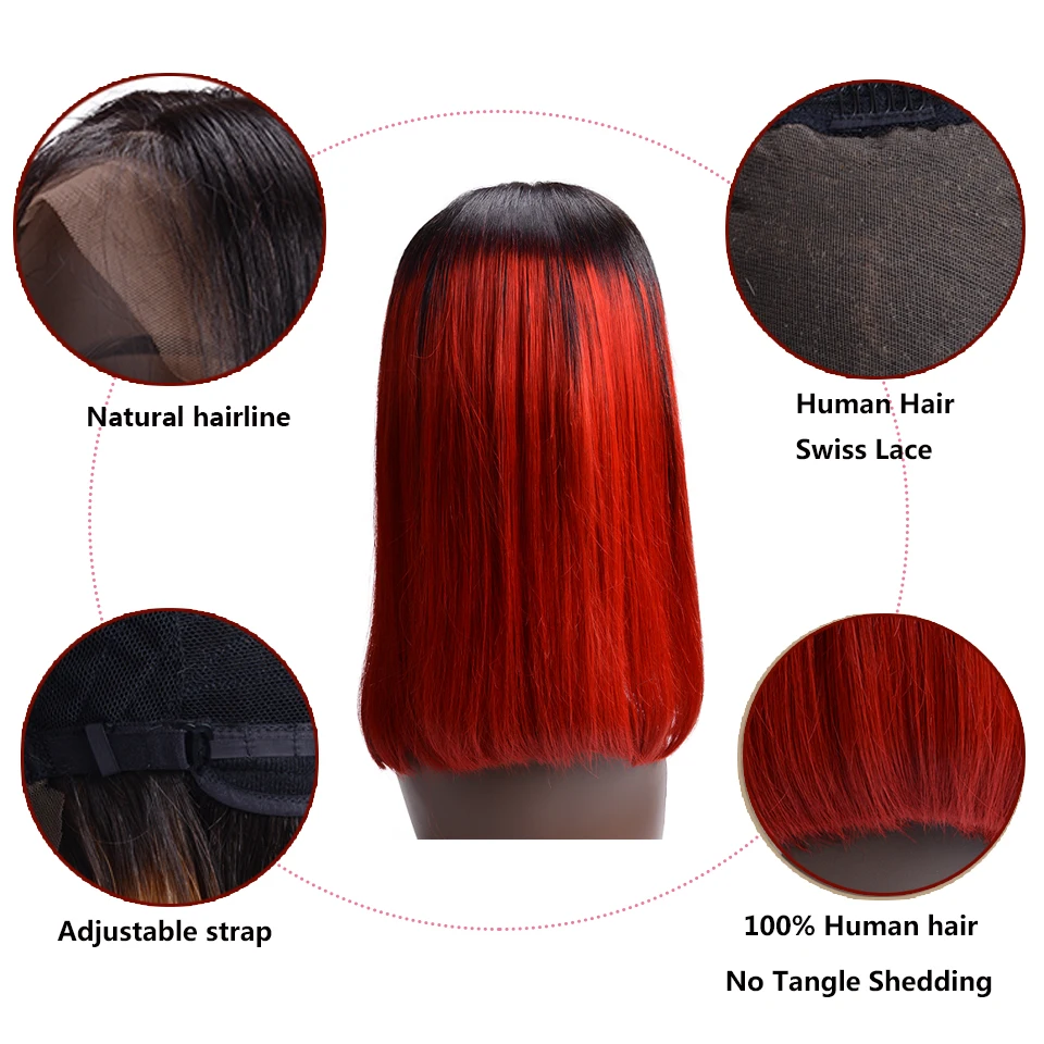Синтетические волосы на кружеве человеческих волос парики 1B/Red короткий Боб