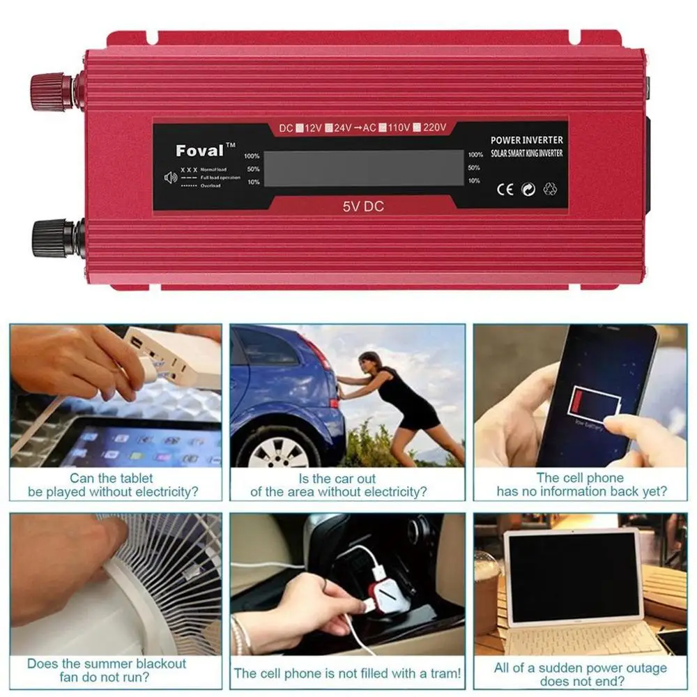 DC 12 to AC 230V Digital Display Converter Universal Red Overload Protection Sine Wave Car Solar Inverter | Автомобили и