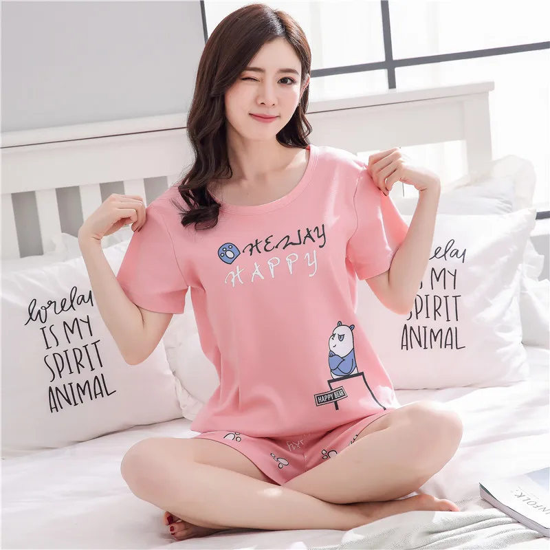 Корейские шорты женские пижамы из двух частей 2019 Плюс Размер Летняя одежда для
