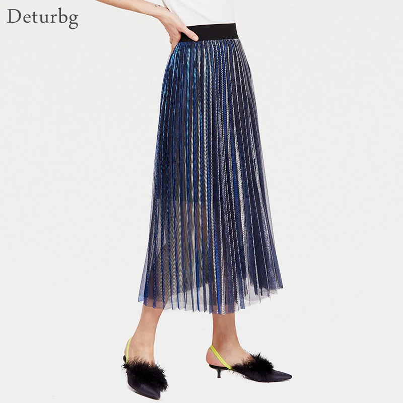 Юбка женская винтажная средней длины из тюля с высокой талией плиссированная