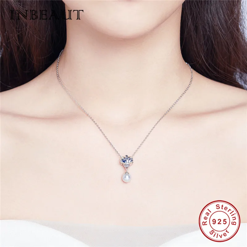 INBEAUT 100% реальные 925 Серебряные синие CZ ракушки жемчужные бусины подходят для