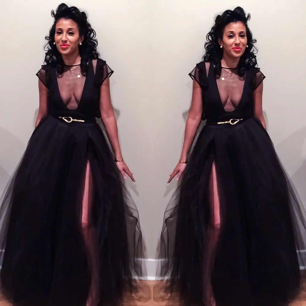 Женская длинная Тюлевая юбка пачка черная эластичная длиной до пола для