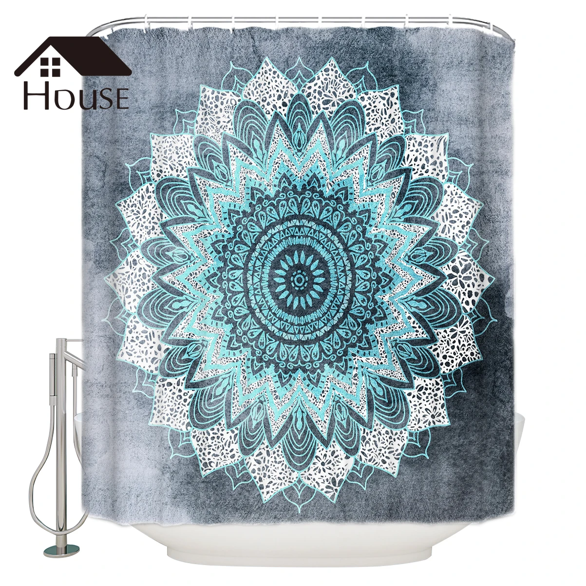 

BIGHOUSES Shower Curtain BOHOCHIC MANDALA IN BLUE Fabric Shower Curtain Hooks