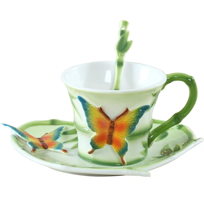 Фото Эмалированная ложка в форме бабочки украшение для блюдца керамическая чайная