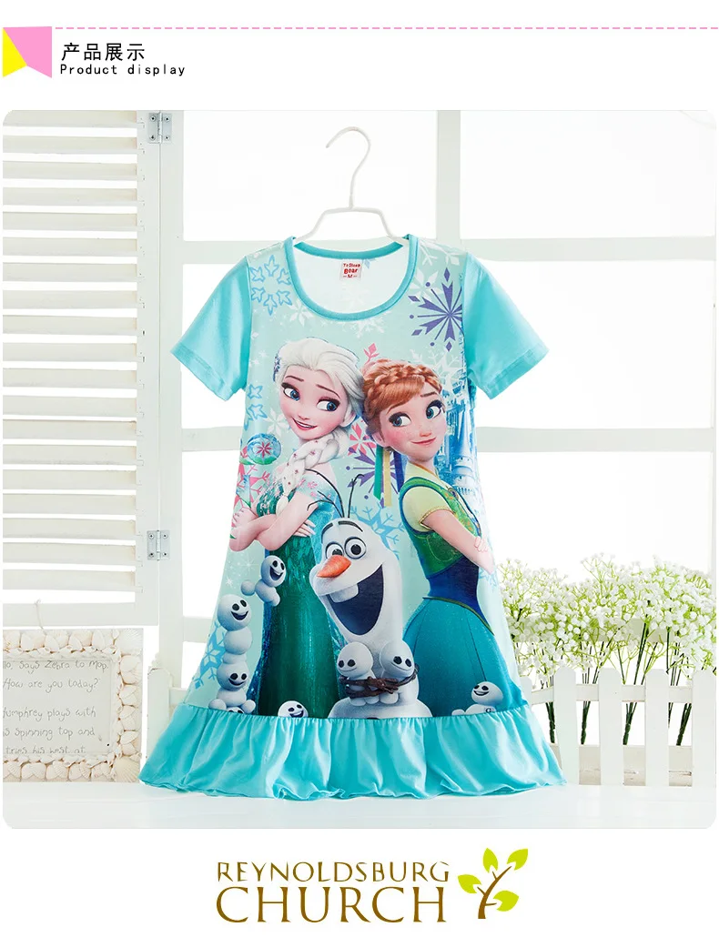 Disney princess summer night dress children pajama children home clothing baby cartoon Frozen Elsa nightgown girl sleepwear robe