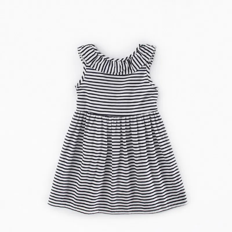 Платья для девочек детские летние Луки натуральный хлопок в полоску воланами V