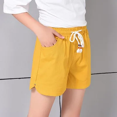 yellow Хлопковые шорты женские корейские студенческие эластичные талии горячие свободные большие размеры Спортивные Повседневные женские летние широкие шорты женские - Цвет: yellow