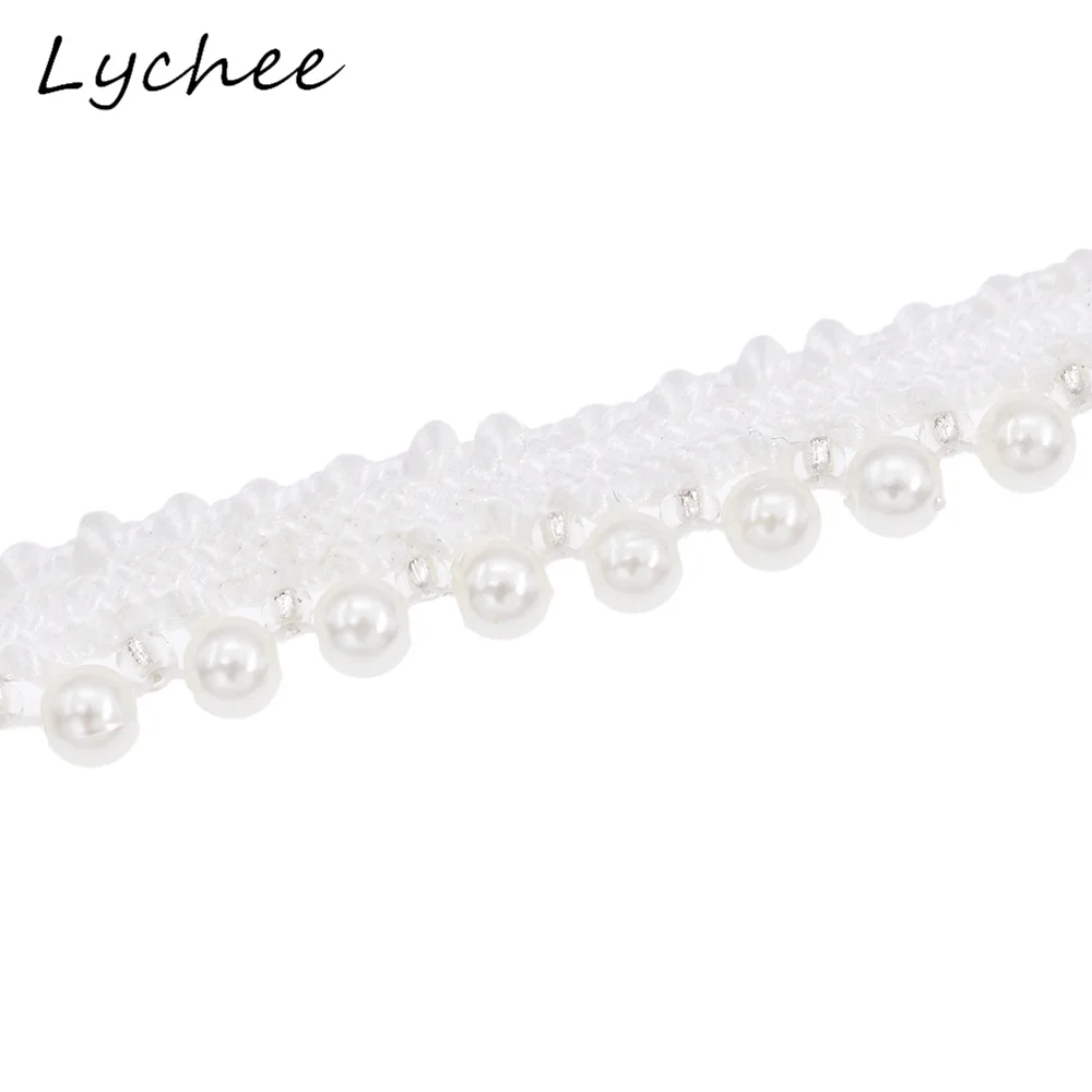 Lychee 1 ярд имитация жемчуга отделка из бисера Край ленты ткань для дамы свадебное