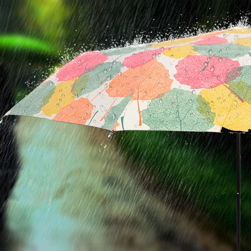 190 T три складной зонт подарок для женщин цветной кленовый лист печати УФ-зонт с