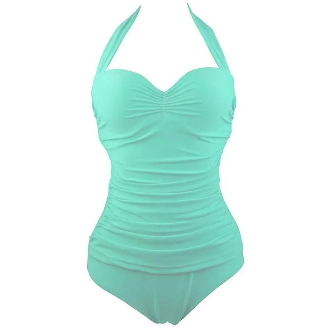 Women Halter Neck Sleeveless Solid Summer Swimming Pool Beach Pad One-piece Swimsuit Swimwear Underwire | Спорт и развлечения