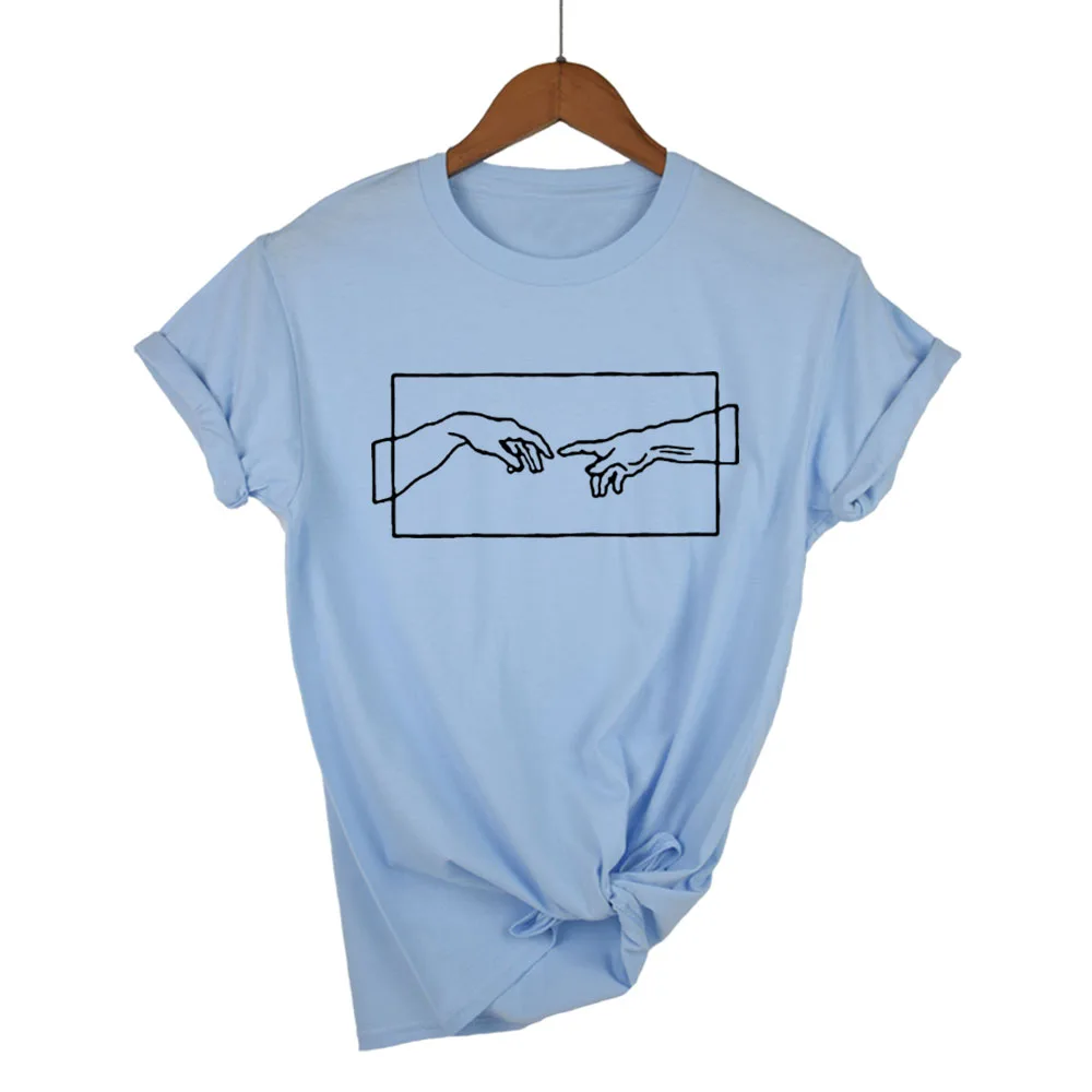 Light blue Женская модная футболка с принтом, новинка, Tumblr одежда, черная белая хлопковая футболка, эстетическое искусство, Harajuku, графическая футболка - Цвет: Light blue