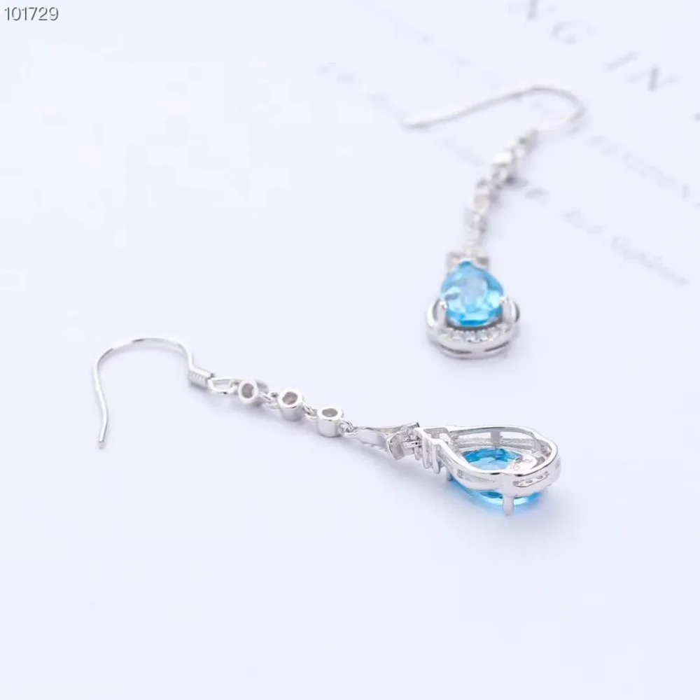 

gemstone jewelry factory wholesale simple elegant 925 silver natural blue topaz stud earrings for women anniversary party gift