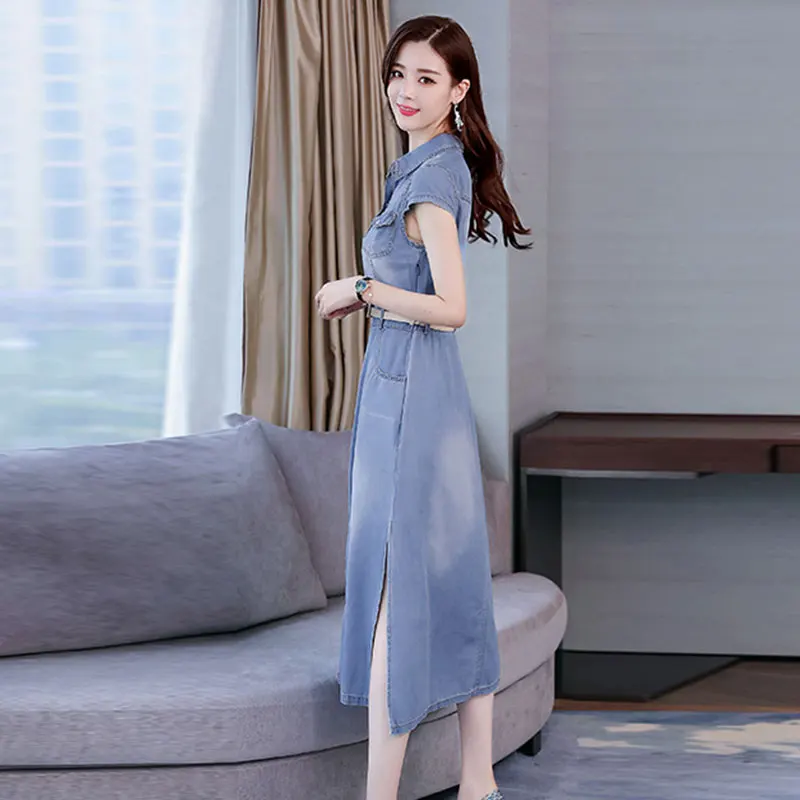 Летнее платье длинные женские джинсовые платья сарафаны дамское Повседневное
