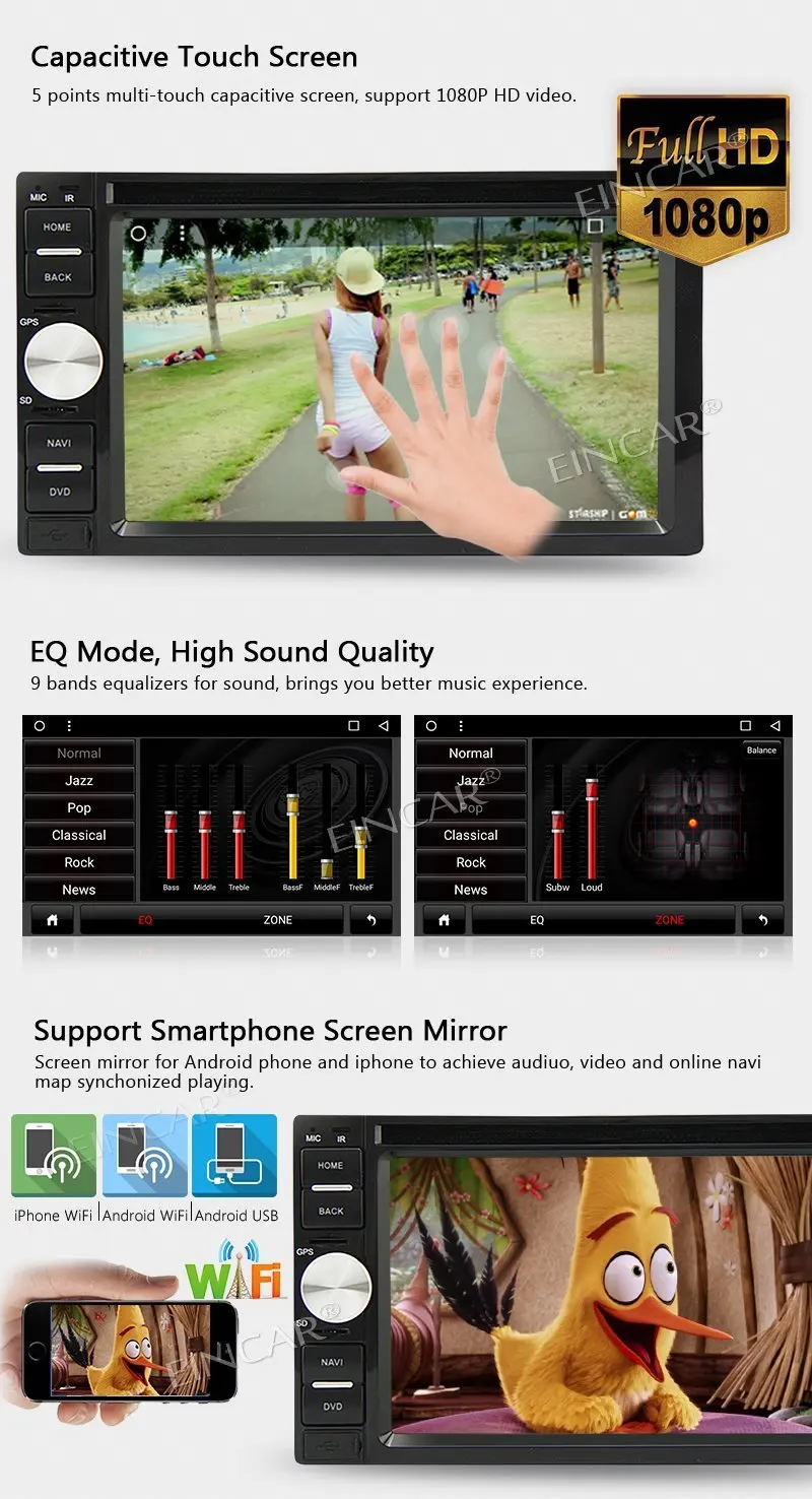 Беспроводной заднего вида Камера + Android 7.1 Сенсорный экран двойной дин стерео Авто
