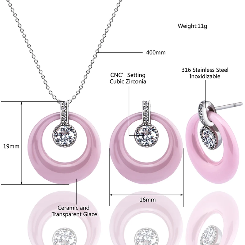 2017 женские розовые керамические Ювелирные наборы с большими каратами