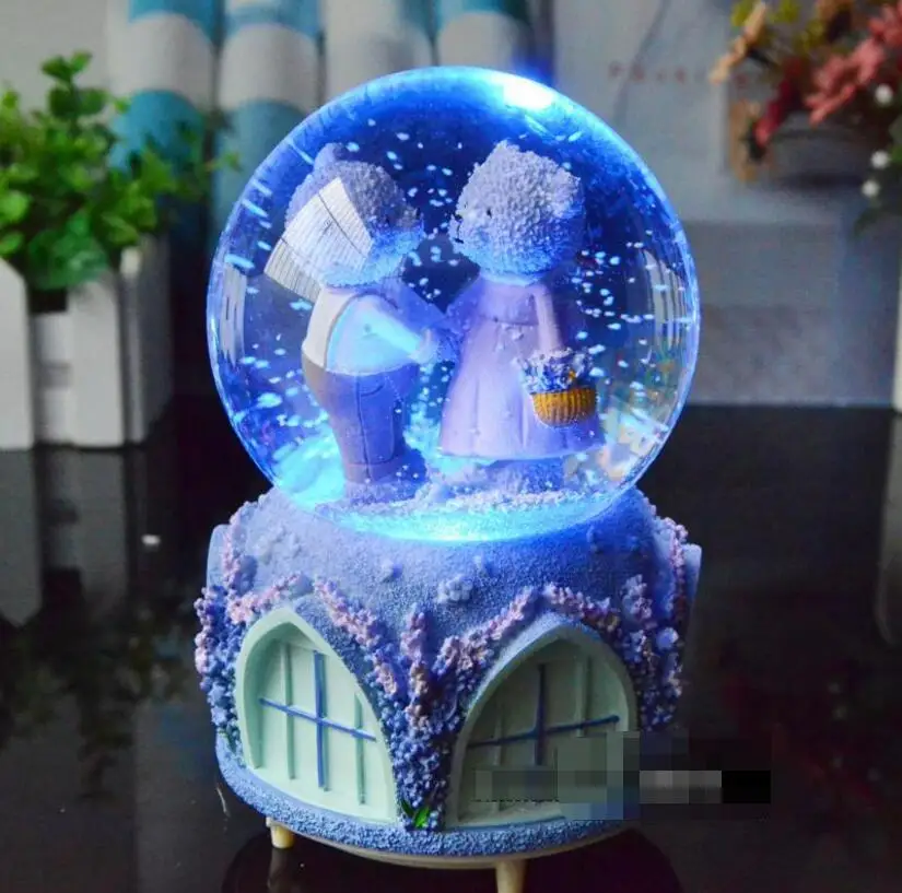 MXP + 802 музыкальная шкатулка в виде хрустального шара лавандового медведя|Статуи и