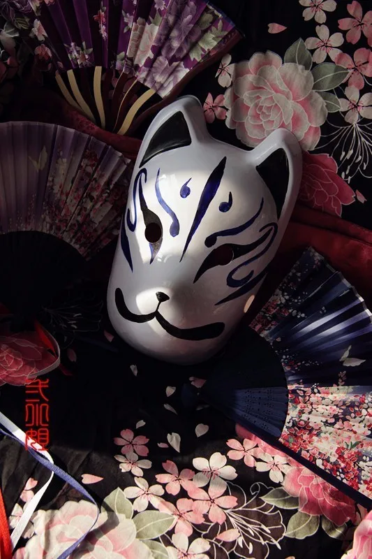 Новая ручная роспись анфас японская лисица маска Kitsune Косплей ПВХ маскарадная коллекция Noh вечерние вечеринка Хэллоуин маска - Цвет: Синий