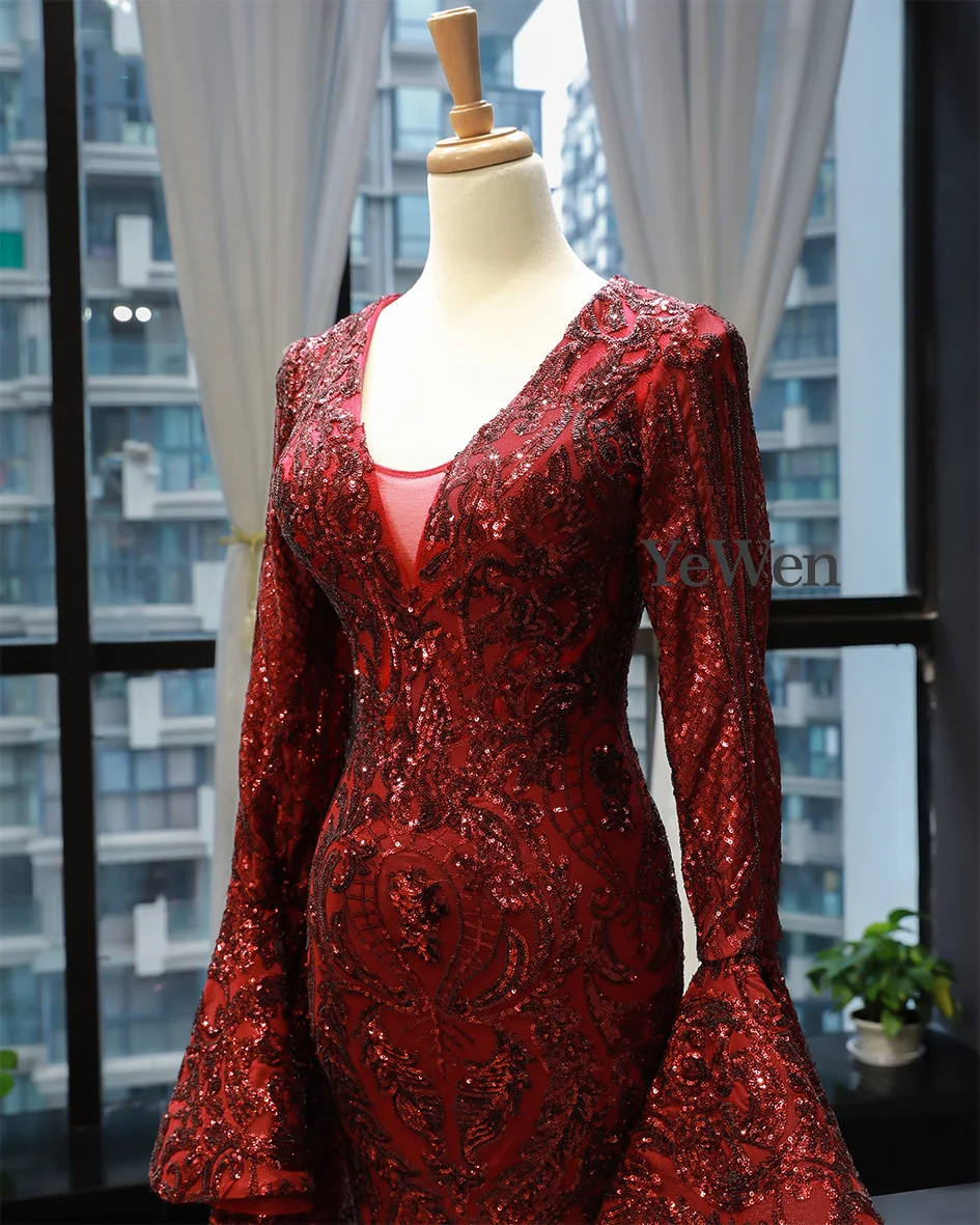 Красное роскошное вечернее платье Vestidos De Fiesta De Noche, сексуальное вечернее платье с v-образным вырезом, Длинное Элегантное официальное платье русалки YM20250